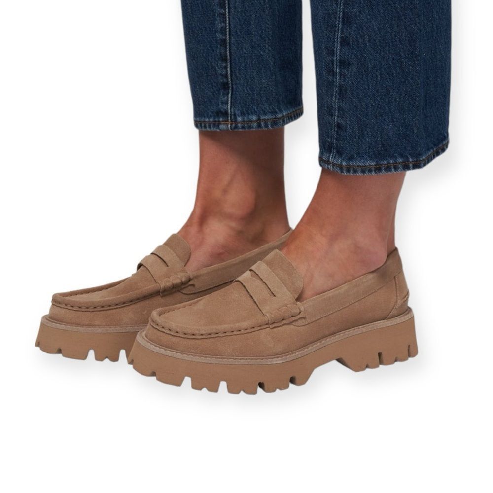 PEDRO GARCIA Sebas Suede Chunky Penny Loafers in Desert Leather Size 9 NEW